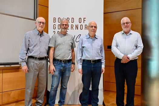 מימין לשמאל: נשיא הטכניון פרופ׳ אורי סיון, גדעון פרנק, דדי פרלמוטר ויו״ר הקורטוריון סקוט לימסטר, קרדיט: רמי שלוש, דוברות הטכניון