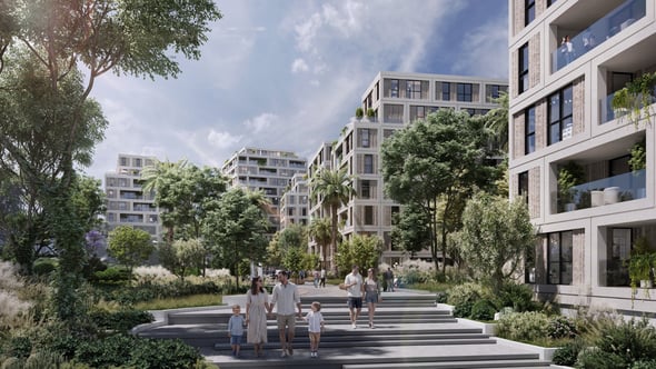 הדמיה פרויקט מתחם הראל מבשרת ציון. קרדיט: קסם הדמיות