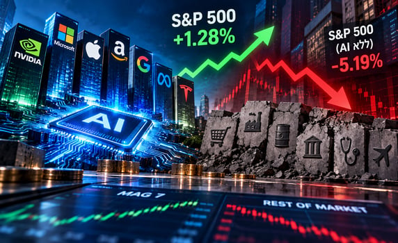 הפער בין מניות ה-AI לשאר ה-S&P 500 בשיא של כמעט שנתיים / קרדיט: אילוסטרציה – AI