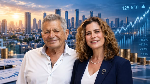 מימין: שירה אורן נחמיאס, משנה למנכ״ל, קבוצת אורנים, צילום: קרין מגן / מנחם אורן, מייסד ומנכ״ל קבוצת אורנים, צילום: קרין מגן / קרדיט רקע: אילוסטרציה – AI