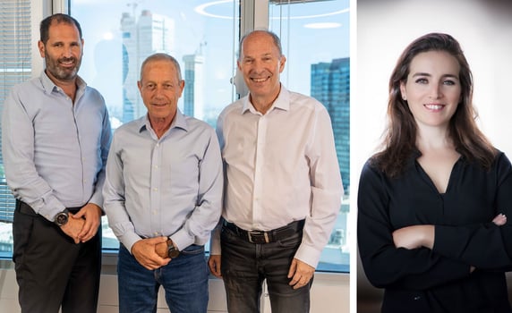 מימין: מיכל קיסוס הרצוג, מנכ״לית זרוע ההשקעות של דיסקונט קפיטל, צילום : בן הרצוג | ראשי קרן אלומה - מימין: אורי יוגב, מולי רבינא ויאיר הירש, צילום: נוי נפתלי